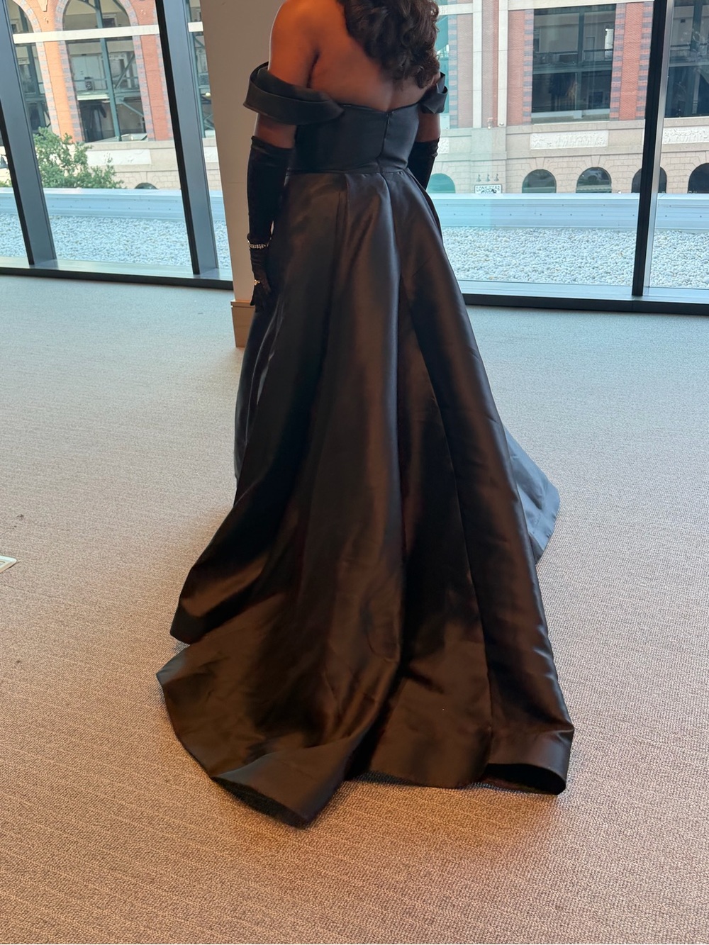 Black Satin Full A-Line Evening Dress - Classic Formal Style - Picture 4 of 8